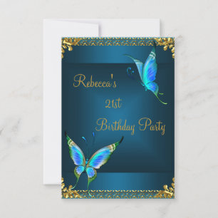 Butterflies 21st Birthday Party Blue Teal Invitation