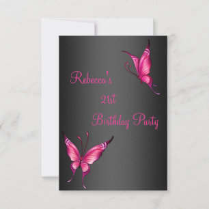 Butterflies 21st Birthday Party Pink Black Invitation