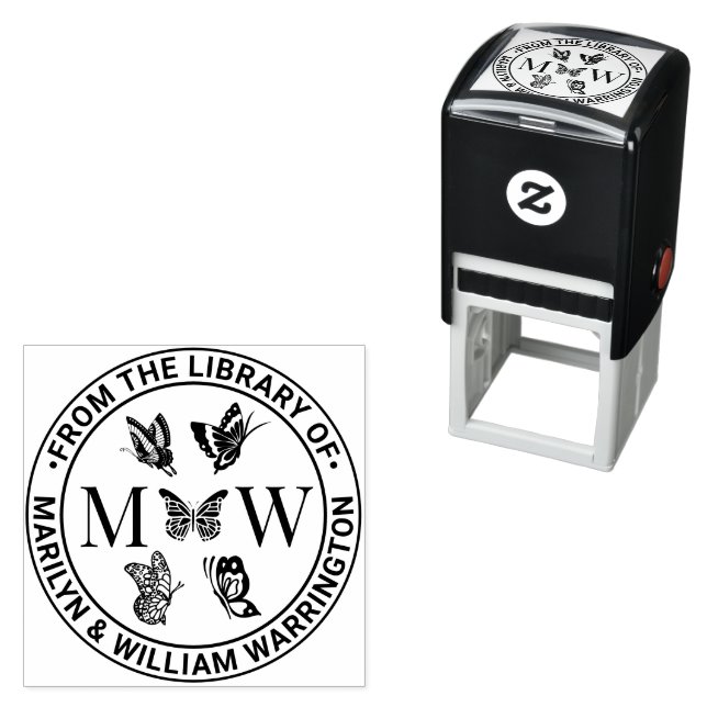 Butterflies #4 Couple Wedding Library Book Name Self-inking Stamp (In Situ)