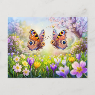 Butterflies Above Blooming Spring Meadow Postcard