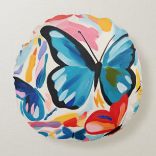 Butterflies abstract painting. round cushion