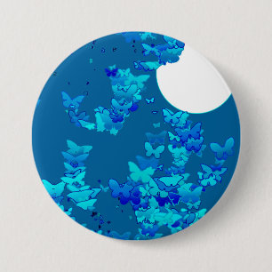 Butterflies against blue night sky, moonscape 7.5 cm round badge