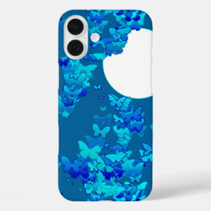 Butterflies against blue night sky, moonscape iPhone 16 plus case