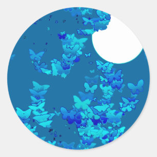 Butterflies against blue night sky, moonscape classic round sticker