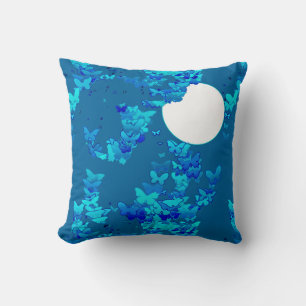 Butterflies against blue night sky, moonscape cushion