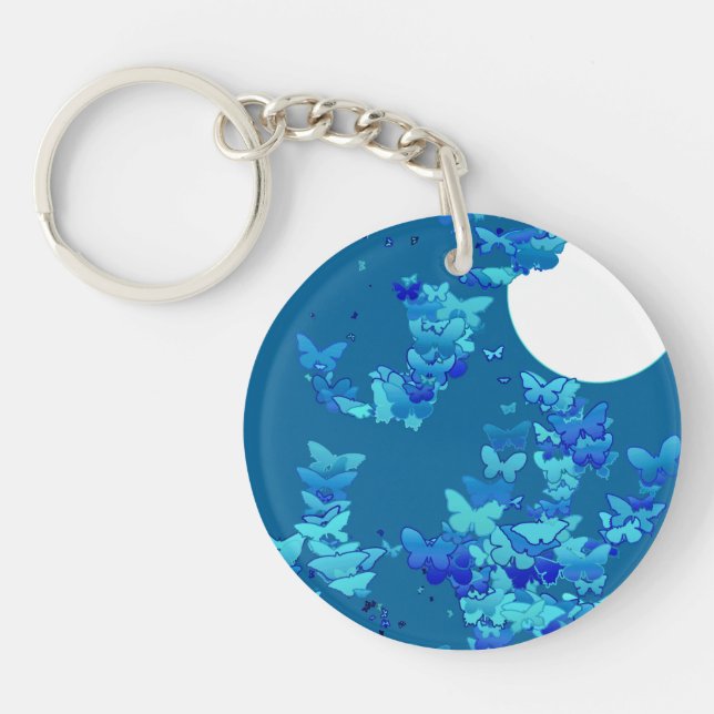 Butterflies against blue night sky, moonscape key ring (Front)