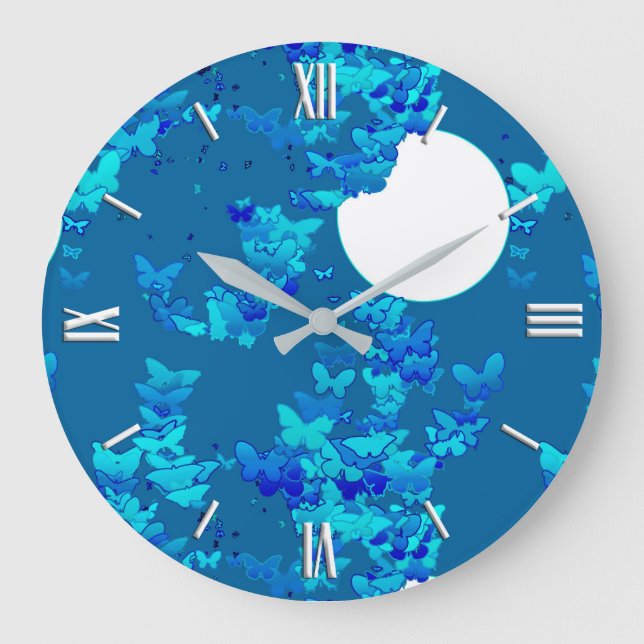 Butterflies against blue night sky, moonscape large clock (Front)