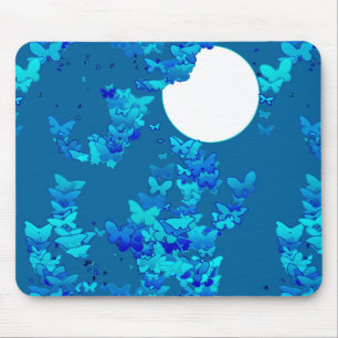 Butterflies against blue night sky, moonscape mouse mat