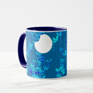 Butterflies against blue night sky, moonscape mug