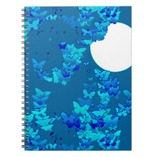 Butterflies against blue night sky, moonscape notebook