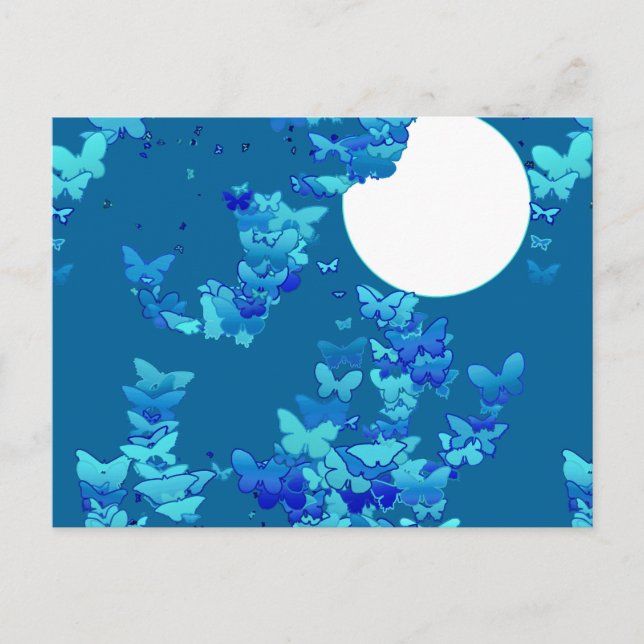 Butterflies against blue night sky, moonscape postcard (Front)