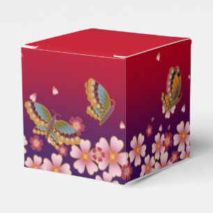 Butterflies Amid Sakura Blossoms Customisable Red Favour Box