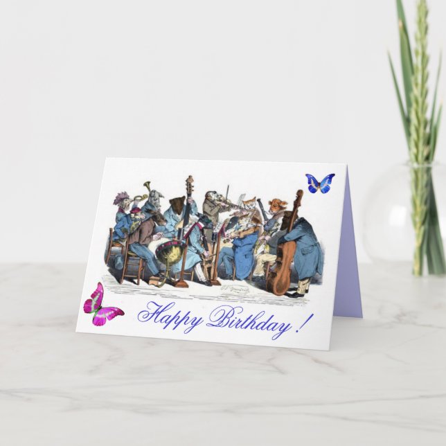 BUTTERFLIES AND,ANIMAL FARM ORCHESTRA BIRTHDAY CARD (Front)