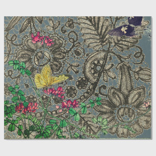 BUTTERFLIES AND ANTIQUE LACE PATTERN GIFT WRAPPING PAPER