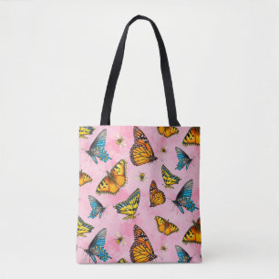 Butterflies and Bees Above us on Pink Clouds Tote Bag