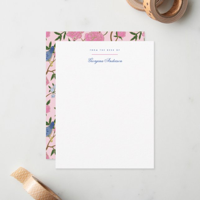 Butterflies and Birds Floral Personal Stationery Card (Front/Back In Situ)