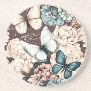 Butterflies and brown flowers coaster