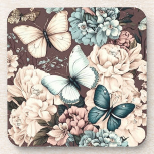 Butterflies and brown flowers coaster
