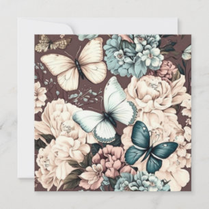 Butterflies and brown flowers thank you card