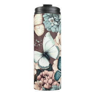 Butterflies and brown flowers thermal tumbler