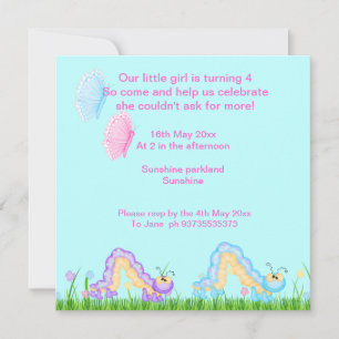 Butterflies and caterpillars birthday invites