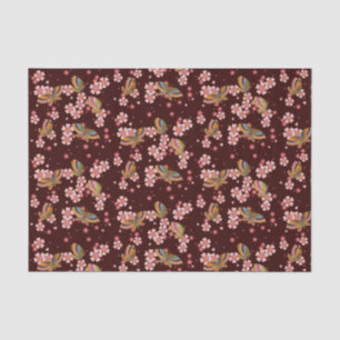 Butterflies and Cherry Blossom Showers Maroon Tissue Paper