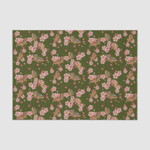 Butterflies and Cherry Blossoms Tea Green Tissue Paper