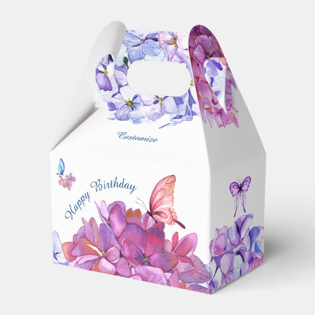 Butterflies And Colourful Hydrangeas Favour Box (Front Side)