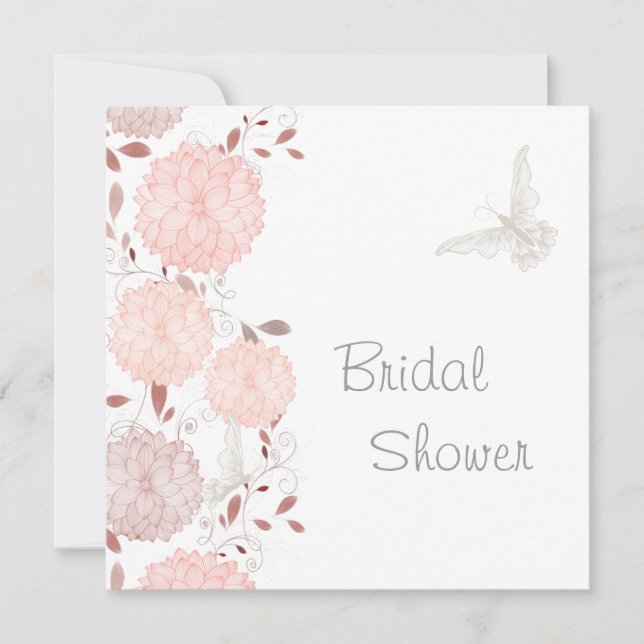 Butterflies and Coral Chrysanthemum Bridal Shower Invitation (Front)