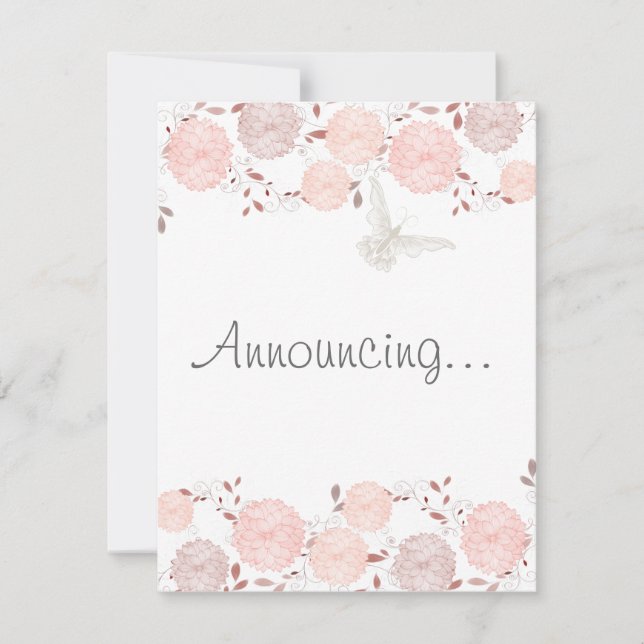 Butterflies and Coral Chrysanthemums Engagement Announcement (Front)