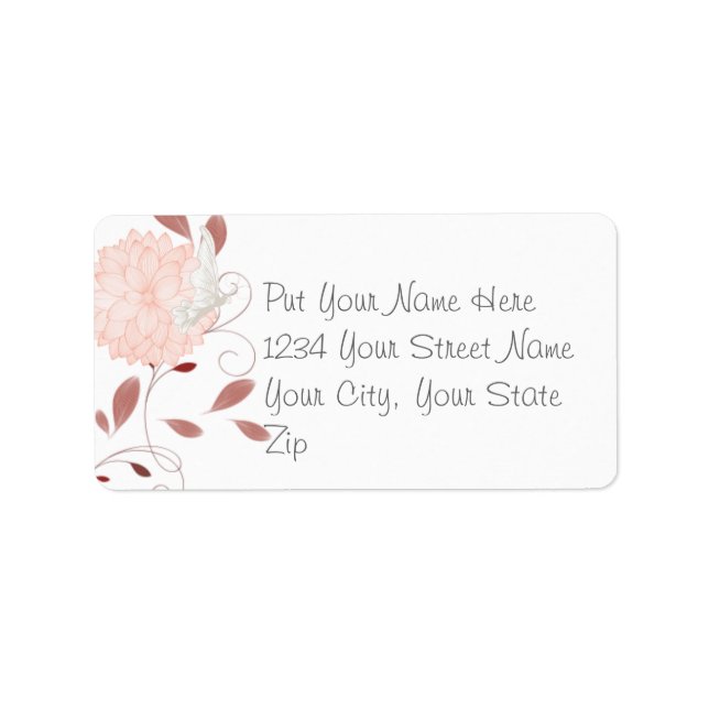 Butterflies and Coral Chrysanthemums Label (Front)