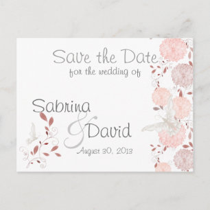 Butterflies and Coral Chrysanthemums Save the Date Announcement Postcard