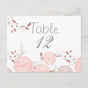 Butterflies and Coral Chrysanthemums Table Card