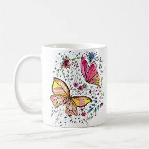 Butterflies and custom name coffee mug