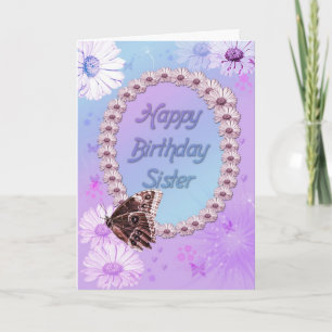 Butterflies and daisies Birthday card for a sister