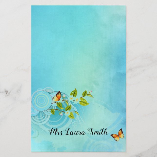 Butterflies and Daisies Stationery (Front)