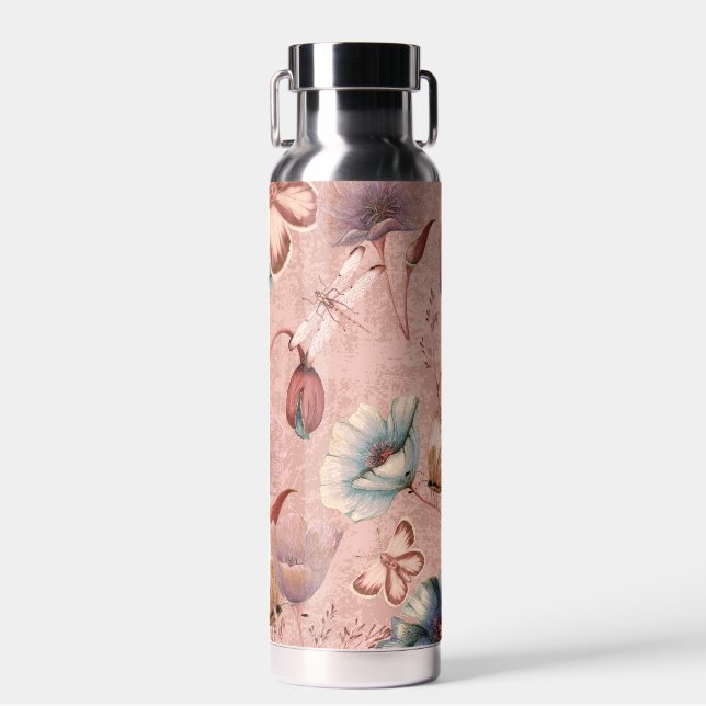 Butterflies and Dragonflies on Poppies  Water Bottle (Front)
