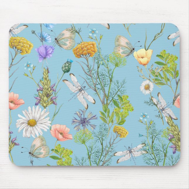 Butterflies and Dragonflies On Wildflowers Mouse Mat (Front)