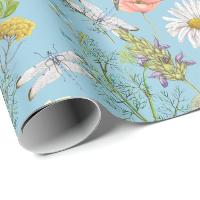 Butterflies and Dragonflies On Wildflowers Wrapping Paper (Roll Corner)