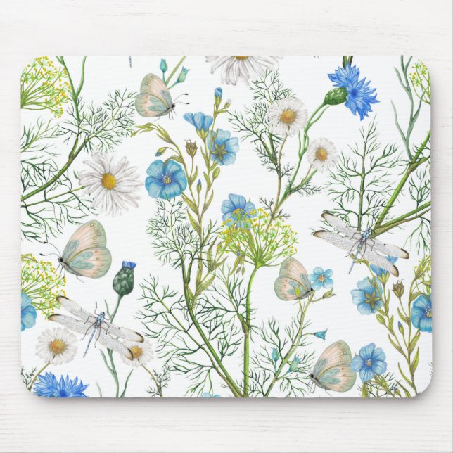 Butterflies and Dragons Flies with Flowers  Mouse Mat (Front)