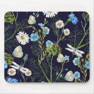 Butterflies and Dragons Flies with Flowers Mouse Mat