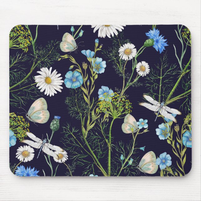 Butterflies and Dragons Flies with Flowers  Mouse Mat (Front)