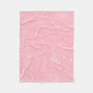 Butterflies and Floral Pink White Girl Baby Shower Fleece Blanket