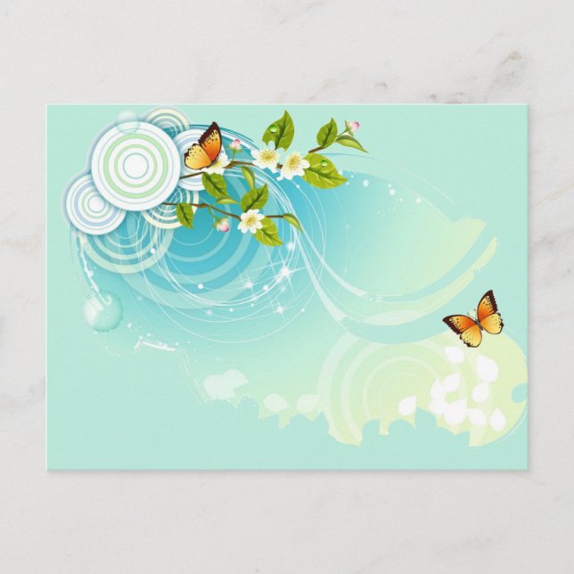 Butterflies and Flower Blossoms Postcard (Front)
