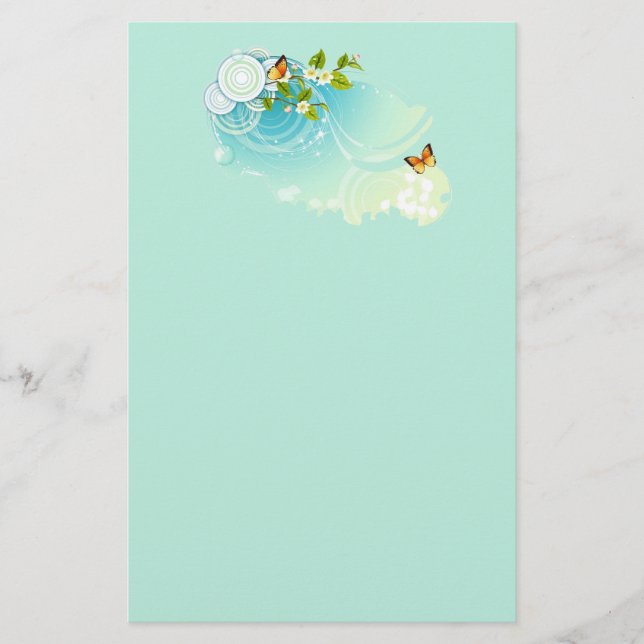 Butterflies and Flower Blossoms Stationery (Front)