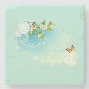 Butterflies and Flower Blossoms Stone Coaster