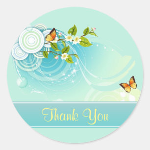 Butterflies and Flower Blossoms Thank You Classic Round Sticker