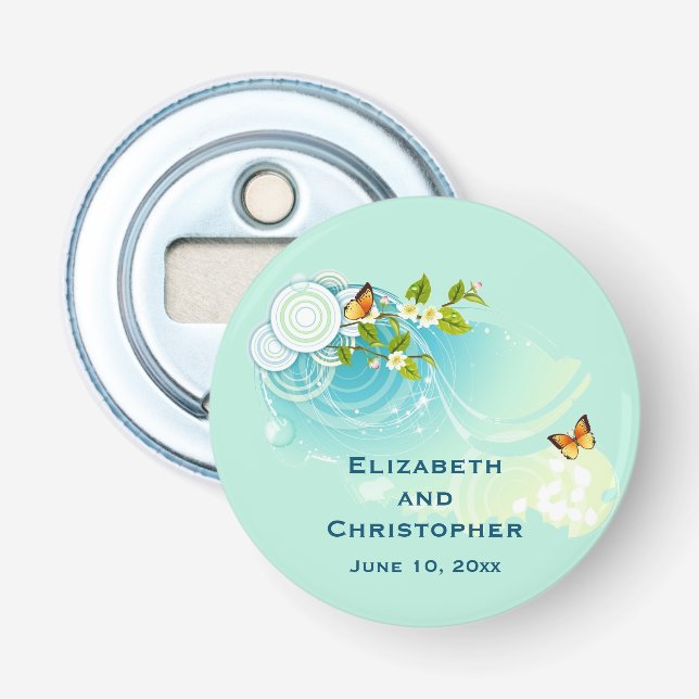 Butterflies and Flower Blossoms Wedding Bottle Opener (Front)