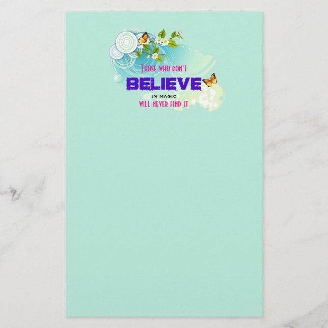 Butterflies and Flower Blossoms with Magic Quote Stationery (Front)