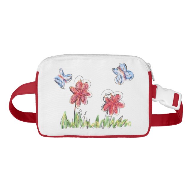 Butterflies and flower drawing waist bag (Front)